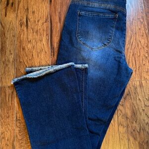 Democracy Dark Blue Straight Leg Jeans with a flare and reverse hem